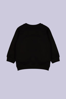 Siyah*001 K?z Cocuk Mevsimlik-Ince Kalp Desenli Orme Sweatshirt TKDAW25SW00001