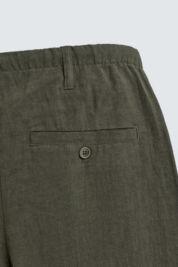 PANTAL?N RELAXED FIT 100% LINO / Khaki oscuro
