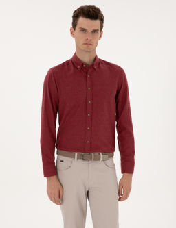 Bordo Flanel Dokulu Slim Fit Uzun Kollu G_mlek