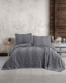 Покрывало EFOR Pique Bedspread DIDAR (240*260) с наволочками антрацит ANTRASIT