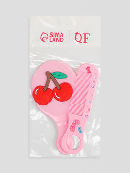 Цена за 5 шт. Набор с зеркалом и расчёской «Вишня», 12×6.1 см, розовый