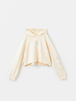 Kap??onlu Bask?l? Uzun Kollu K?z ?ocuk Sweatshirt