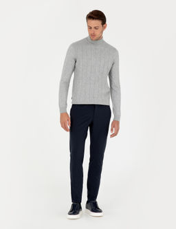 Gri Slim Fit Yar_m Bal_k__ Yaka Y_n Kar___ml_ Triko Kazak - Pierre cardin фото 4