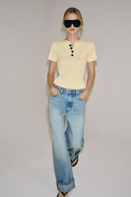 CAMISETA BOTONES ALGOD?N / Lim?n