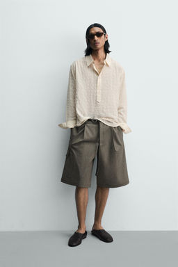 CAMISA POLO JACQUARD CUADROS EFECTO ARRUGADO / Blanco roto