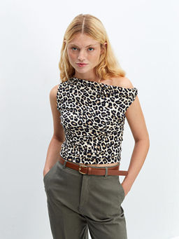 D?k?ml? Yaka Leopar Desenli Kad?n Bluz