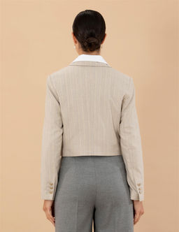 Bej _izgili Crop Ceket
