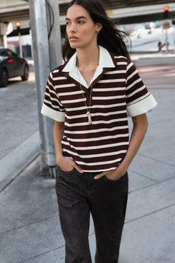 TOP POLO COMBINADO RAYAS / Crudo / Marr?n - Zara фото 6