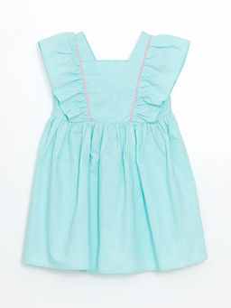 Kare Yaka Keten G?r?n?ml? K?z ?ocuk Elbise