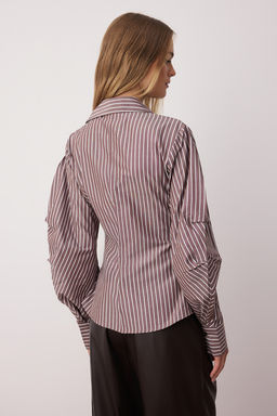 Trendyolmilla Ac?k Sar? Balon Kol Detayl? Bele Oturan Fitted Gomlek TWOSS25GO00155 фото 20