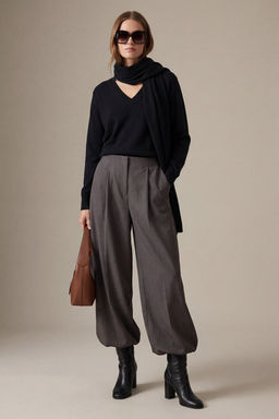 Gri Yuksek Bel Dokuma Salvar Pantolon TWOAW26PL00169