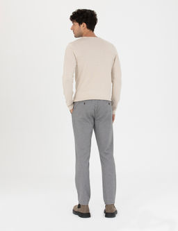 Gri Slim Fit _izgili Kanvas Pantolon