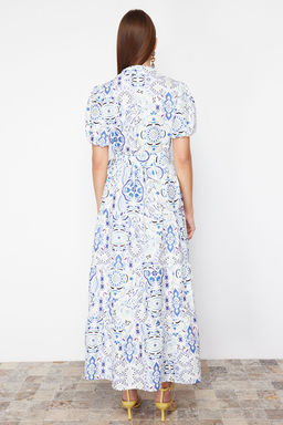 Mavi Genis Kesim Gomlek Yaka Maxi Dokuma Elbise TWOSS24EL00861