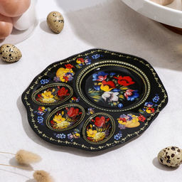 Подставка стеклянная для яиц Доляна Жостовская роспись, 3 ячейки, 2118 см, цвет чёрный