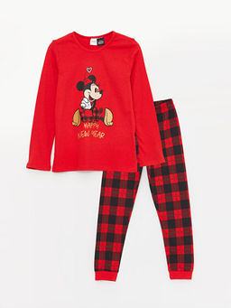 Bisiklet Yaka Minnie Mouse Bask?l? Uzun Kollu K?z ?ocuk Pijama Tak?m?