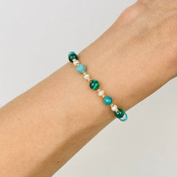 Браслет регулируемый (на здоровье и долголетие) из Малахита, Бирюзы и Жемчуга от 16 см - Радуга самоцветов фото 2