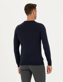 Lacivert Slim Fit Bisiklet Yaka Y_n Kar___ml_ Triko Kazak - Pierre cardin фото 6
