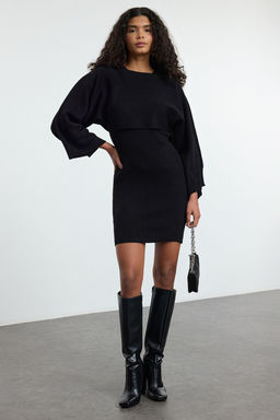 Siyah Mini Triko Bolero-Elbise Tak?m TWOAW25EL00056