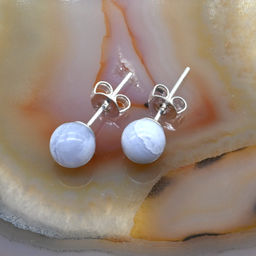 Пусеты серьги из агата голубого сапфирин шарик 6мм Радуга камня