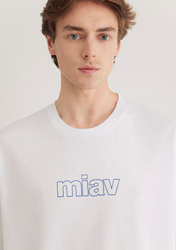 Miav Bask?l? Oversize Beyaz Ti??rt - Mavi фото 6
