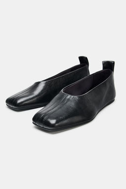 SQUARE TOE LEATHER BALLERINAS - Zara фото 3