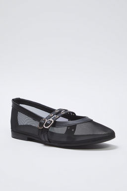 Trendyol Shoes Siyah File Detayl? Kusgozu Kemer Tokal? Mary Jane Kad?n Babet TAKSS25BE00046 - Trendyolmilla фото 10