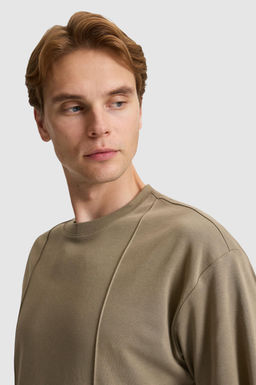 Erkek Haki Comfort Fit Bisiklet Yaka Ti__rt