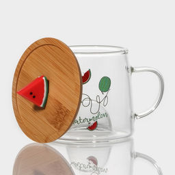 Кружка «Арбузик», 300 мл, с деревянной крышкой, стекло, прозрачная