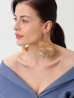 Серьги металл «Цветок» веточка, цвет золото