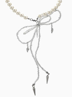Бусы «Бантик» с жемчугом, белые в серебре, 37 см