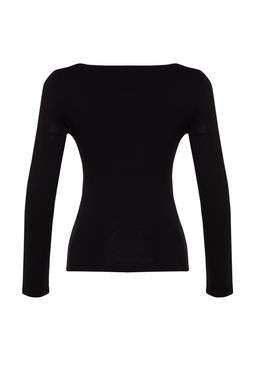 Siyah Pamuklu Esnek Kare Yaka Fitted/Vucuda Oturan Orme Bluz TWOAW24BZ00016