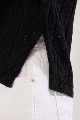 Siyah Bisiklet Yaka Ajurlu Kazak TWOSS25KZ00004 - Trendyolmilla фото 3