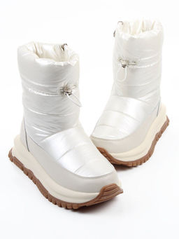 02-WA010-3M LT. BEIGE Сапоги "Дутики" зимние женские (натуральная кожа, курточная ткань, 100% шерсть)