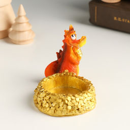 Фигурка-подсвечник на 1 свечу «Дракон с золотыми монетами». полистоун, 8.8×5.2×6.3 см, МИКС