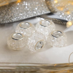 Цена за 10 шт. Шарм бусина «Сахарный кварц», белая в серебре