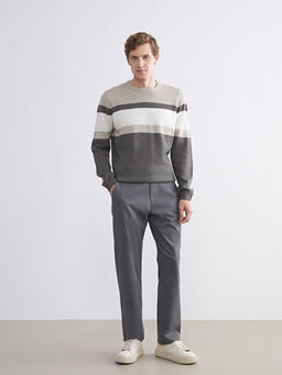 Bisiklet Yaka Uzun Kollu Renk Bloklu Erkek Triko Kazak