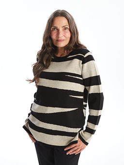 Bisiklet Yaka Desenli Uzun Kollu Kad?n Triko Kazak