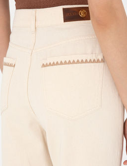 Ekru Mom High Waist Fit Jean Pantolon
