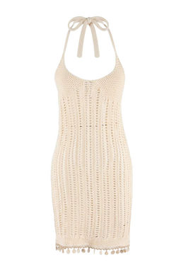 Ekru Triko Mini Aksesuar Detayl? 100% Pamuk Plaj Elbise TBESS26EL00057