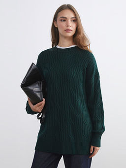 Bisiklet Yaka Kendinden Desenli Kad?n Triko Kazak