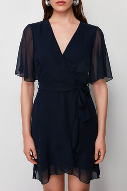 Lacivert Kruvaze Etegi F?rf?r Detayl? Sifon Astarl? Mini Dokuma Elbise TWOSS24EL00742 - Trendyolmilla фото 4