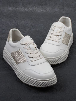 03-A1018-2 LT. BEIGE/GOLD Кроссовки женские (натуральная кожа)