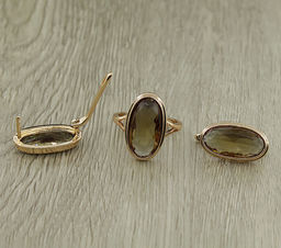 Комплект "Султан-65", султанит, покрытие под золото, размеры кольца: 18