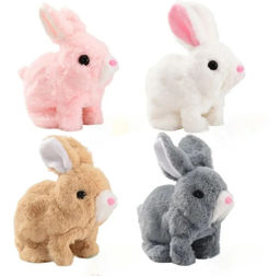 Заяц меховой 15*14,5см на батар. (BS-64) прыгает, шевелит ушами, в пакете