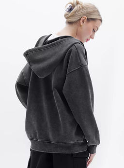 K12079 Толстовка на молнии с капюшоном OVER SIZE (утеплитель евро мех) ГРАФИТ