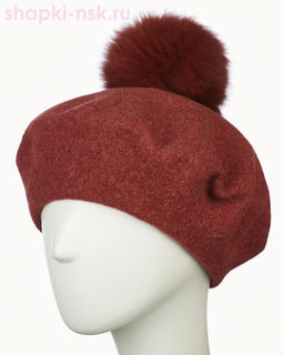 Берет Меланж фетр флис Помпон 115 Берет женский флис (58-59)