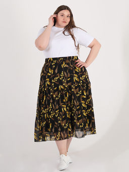 Шифоновая юбка ярусная с цветочным принтом - Almond фото 6