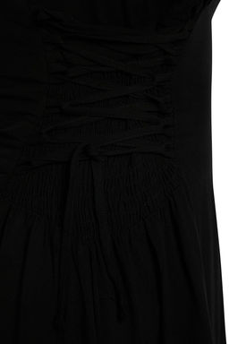 Siyah Dokuma Baglama Detayl? Maxi Plaj Elbise TBESS24EL00098