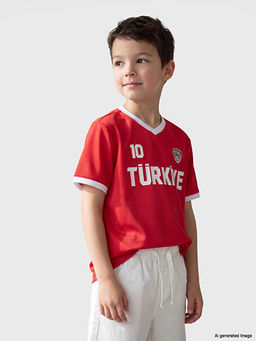 V Yaka T?rkiye Bask?l? Erkek ?ocuk Ti??rt
