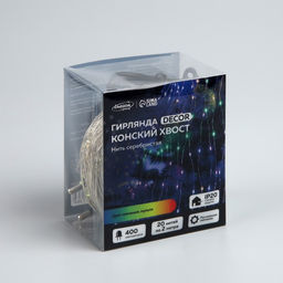 Гирлянда Конский хвост 20 нитей по 2 м, IP20, серебристая нить, 400 LED, свечение мульти, 12 В - Luazon lighting фото 4